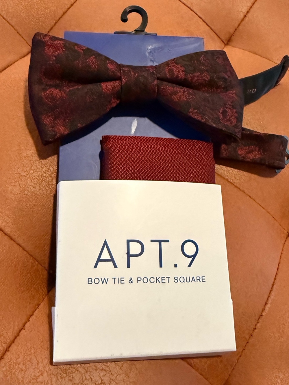 Apt. 9 Burgundy and Black Floral Bow Tie with Burgundy Pocket Square